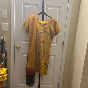 Elegant Yellow and Green Embroidered Salwar Suit